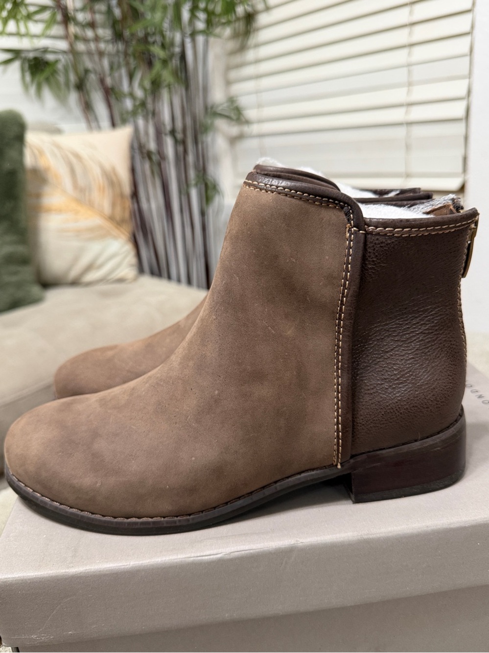 Trotters Brown Suede & Leather Ankle Booties
